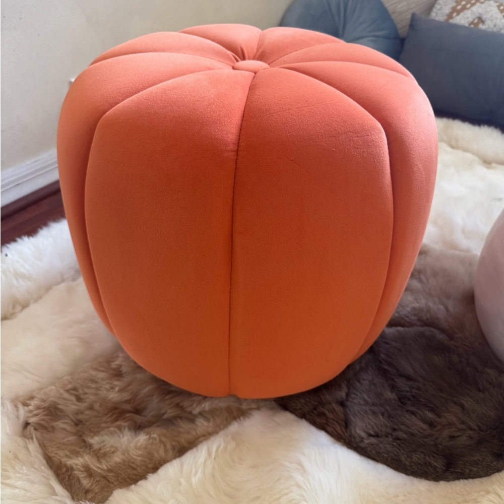 Orange Velvet Ottoman Pouf